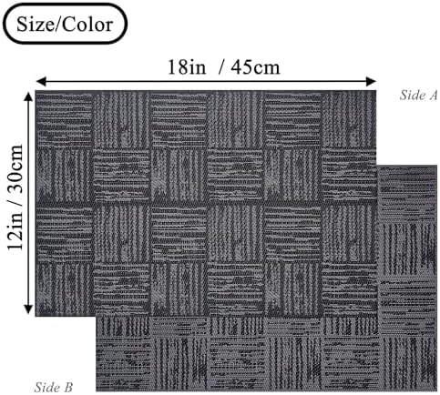Placemats Set of 6 Plastic Vinyl Place Mats for Dinner Table, No-Slip Wipeable Table Mats Daily Use Patio Kitchen Decoration (18"x12", Black)