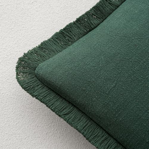 MIULEE Linen Fringe Decorative Euro Throw Pillow Covers Army Green 22x22