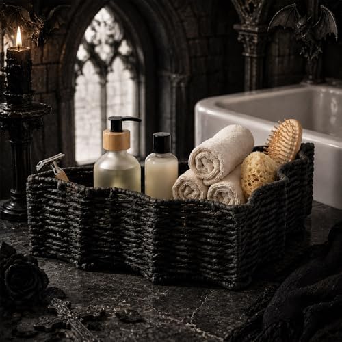 Gothic Bathroom Decor Bat Black Bat Basket Woven Paper Rope Halloween Tray
