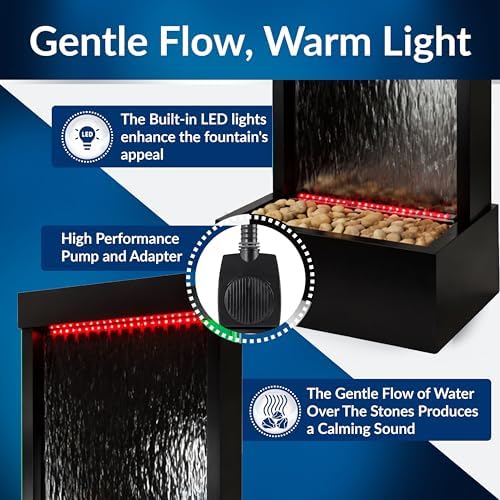 Alpine Corporation 48" Mirror Waterfall Fountain, LED Lights