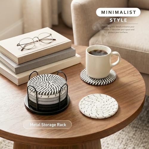 Lazebox Coasters Set of 8 for Drinks, 4 Inch Large Coasters for Coffee Table, Tabletop Protection for Hot & Cold
