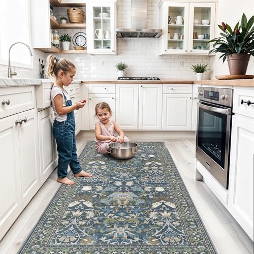 4x8 Washable Kitchen Area Rug: Farmhouse Stain-Resistant Elegant Floral Rug for Living Room Bedroom Wide Soft Carpet