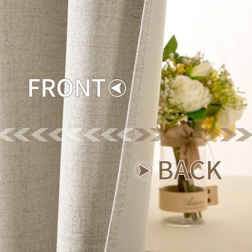 MIULEE 100% Blackout Linen Curtains for Bedroom 52x72 Inches Stone
