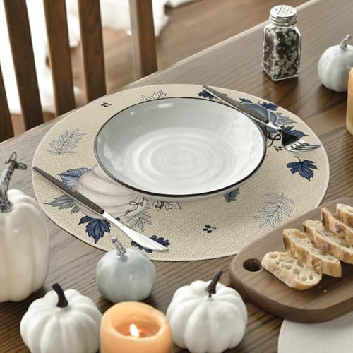 Artoid Mode Navy Blue Pumpkins Round Fall Placemats Set of 4-14 Inch