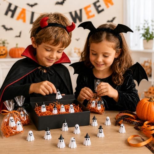 DULEFUN 50PCS Halloween Mini 3D Printed White Ghost Figure Miniatures Decor