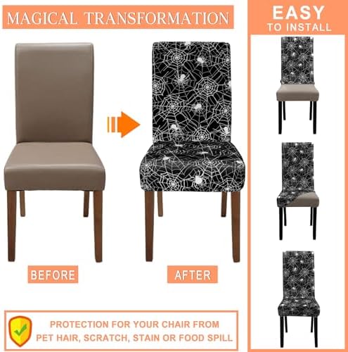 Halloween Chair Covers for Dining Room Set of 6 Halloween Dining Chair Protectors 6 Pcs Stretch Removable Washable Chair Slipcovers 6 Pack for Scary Home and Party Decor