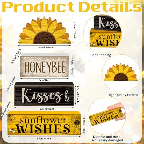 Lineshading 4 Pcs Sunflower Table Decor Farmhouse Summer Tiered Tray Decor