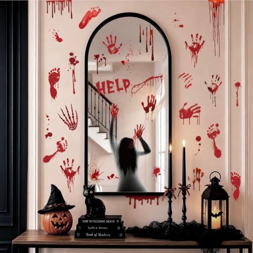 Halloween Bloody Handprint Footprint Horrible Window Bathroom Floor Decor
