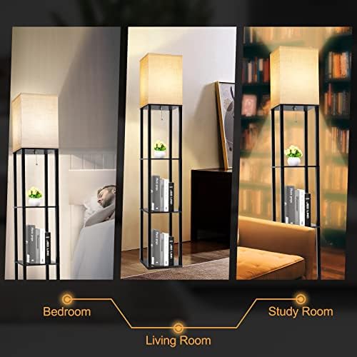 RUNTOP Floor Lamp with Shelves, Shelf Lamp with 3 Color Temperature LED Bulb,Floor-Lamp for Living Room, Modern Tall