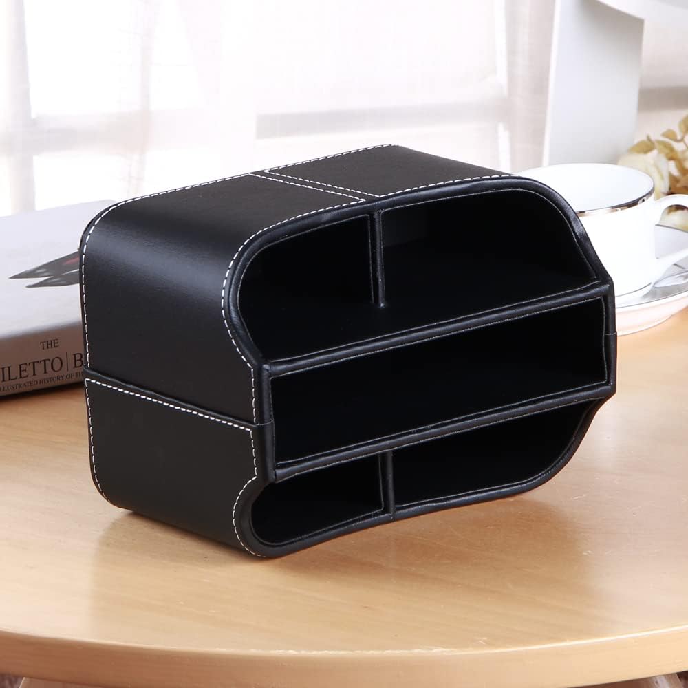 Remote Control Holder 360 Degrees Rotatable Desk Stationery Supply Organizer PU Leather / A Black