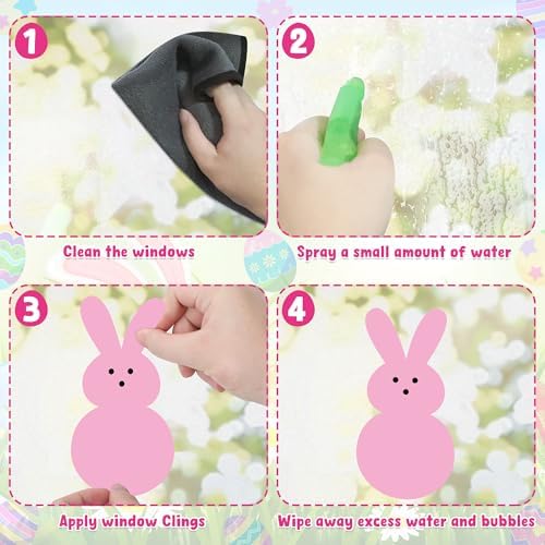 9 Sheets Easter Window Clings, 152PCS Double Sided Easter Party Clings for Glass Windows with Bunny Egg Flower, Reusable Happy Eggs Bunny Window Decals Stickers for Home Office Decorations