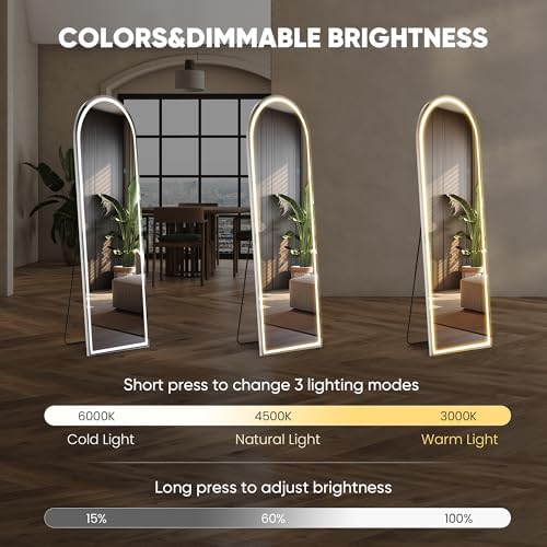 16"x60" Arched LED Full Length Mirror with Stand, Full Body Mirror