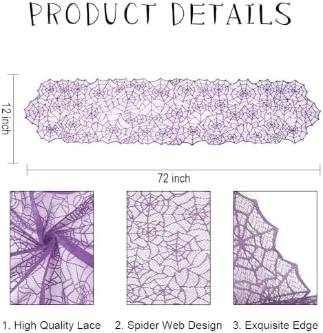Halloween Table Runner Spiderweb Table Runner Purple Lace Spider Web Table Runners for Halloween Table Decor Lace Runner for Tables Dinning Tables Centerpiece Decor Kitchen Dining Decoration 12x72Inch