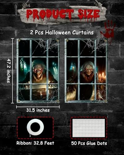 Yigney 2 Pcs Scary Halloween Window Decorations Zombies Ghost Window Cover