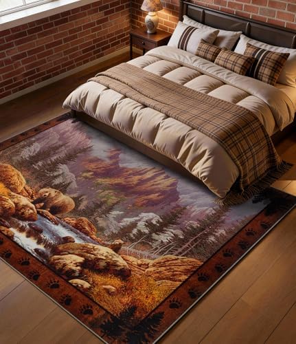YIHOUSE Washable Mountain Bear Area Rugs 5x7