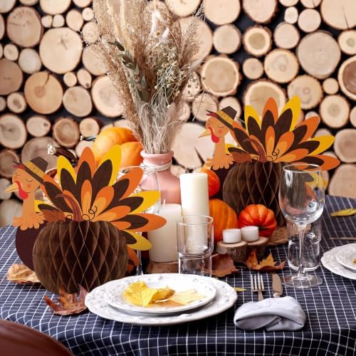 Fourluoo 12 Pcs Fall Thanksgiving Table Decor Turkey Honeycomb Centerpiece