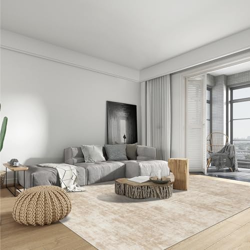 5x7 Area Rugs for Living Room: Washable Abstract Beige Badroom Carpet