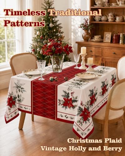 Square Christmas Tablecloth, Holiday Dining Decor, 60x60 Inch