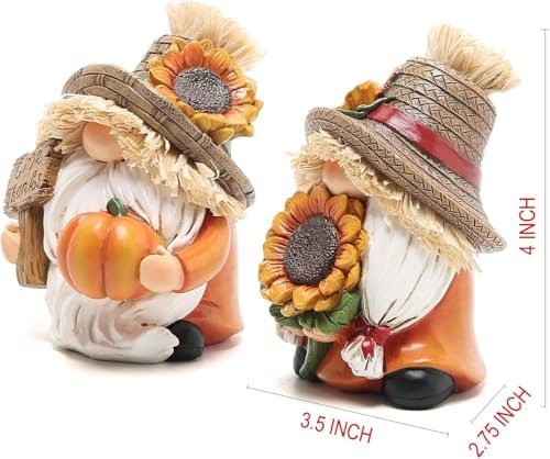 Hodao Fall Decorations for Home - Thanksgiving Gnome Figurines with Sunflower and Pumpkin, Resin Harvest Autumn Decor, Rustic Holiday Accent, for Family, Friends and Housewarming