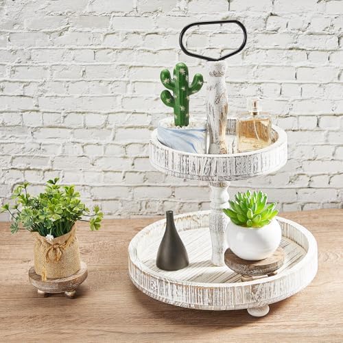 Mini Wood Risers for Decor Round Wooden Riser Small Wooden Stool Display Stand / Brown / Set of 2
