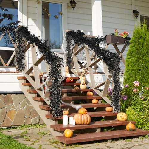 RECUTMS 2Pcs Artificial Black Wisteria Garland 5.6Ft Plastic Halloween Vine