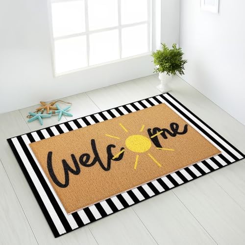 Tinideya 2 Pcs Sunshine Layered Doormat Set for Front Door Decor