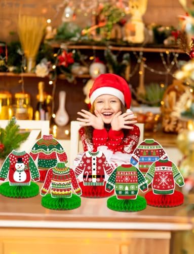 Christmas Ugly Sweater Party Table Decorations, 9 Pcs Ugly Sweater Honeycomb Centerpieces, 3D Funny Holiday Table Topper for Christmas Party Supplies, Winter Home & Office Decor