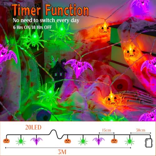 Halloween Lights Indoor Battery Operated 10FT 20LED Orange-Purple-Green