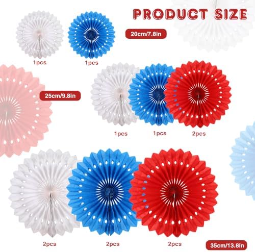 BestoFun 12 PCS 4th of July Patriotic Decorations Red White Blue Paper Fans for American Fourth of July Memorial Day Independence Day Veterans Day Party Decor Supplies