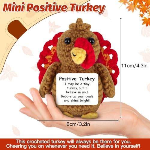 Thanksgiving Turkey Positive Crochet Gifts Emotional Support Crochet Turkey with Positive Card for Women Family Friend Inspirational Handmade Thanksgiving Birthday Gift for Fall Home Desk Basket Decor