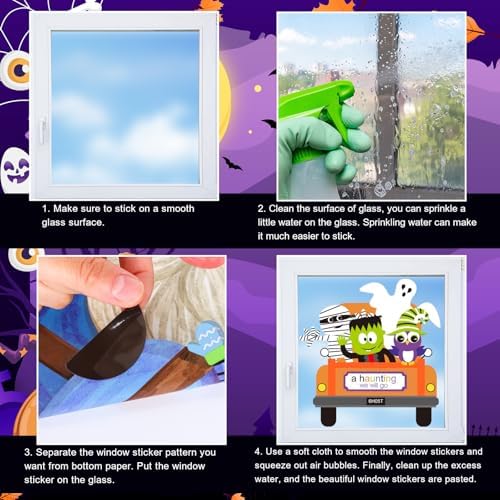 Whaline 9 Sheets Happy Halloween Window Cling Stickers Cartoon Pumpkin Ghost Gnome Window Decals Cute Reusable Decoration for Halloween Holiday Party Home Classroom