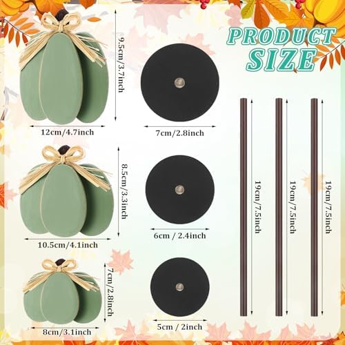 Thyle 3 Pcs Fall Pumpkin Decor, Wooden, Pale Green