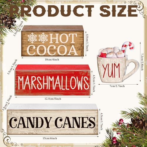 Moucuny 4 Pcs Christmas Table Decorations, Hot Cocoa Bar Wooden Block Signs