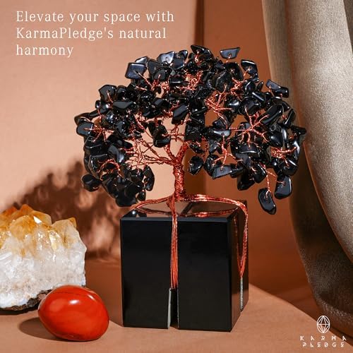 KARMAPLEDGE Chakra Tree of Life for Unique Gifts for Mom, Dad, Home and Office Decor, Handmade Black Obsidian Healing