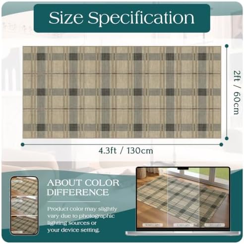 Front Door Mat Indoor Entrance - 2x4.3 Taupe Beige Tartan Plaid Rug