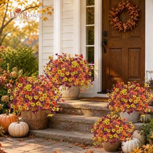 Der Rose 24 PCS Fake Fall Flowers for Outdoors Mums Porch Planter Decor