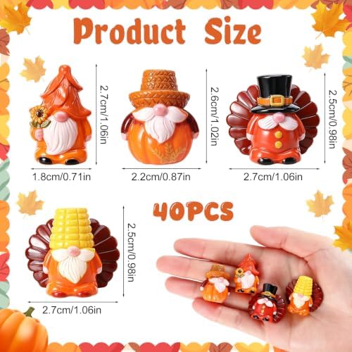 40 Pcs Fall Mini Gnome Figurines, Thanksgiving Tiny Resin Gnomes