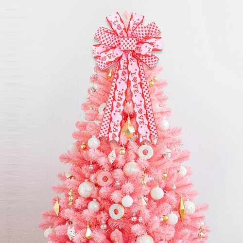 TONIFUL Valentine Tree Topper Bow with Pink Love Heart Valentines Burlap Wreath Bow for Front Door Home Decor Wedding Anniversary Proposal Party Decor(11" x 20"