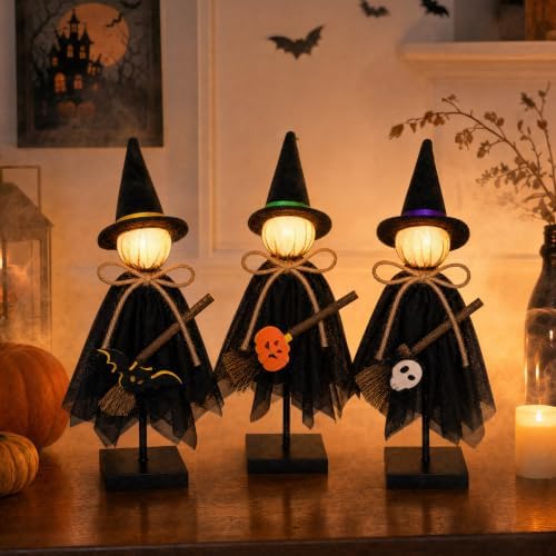 NEROSUN 3 Pcs Lighted Halloween Table Witch Figurines Decor