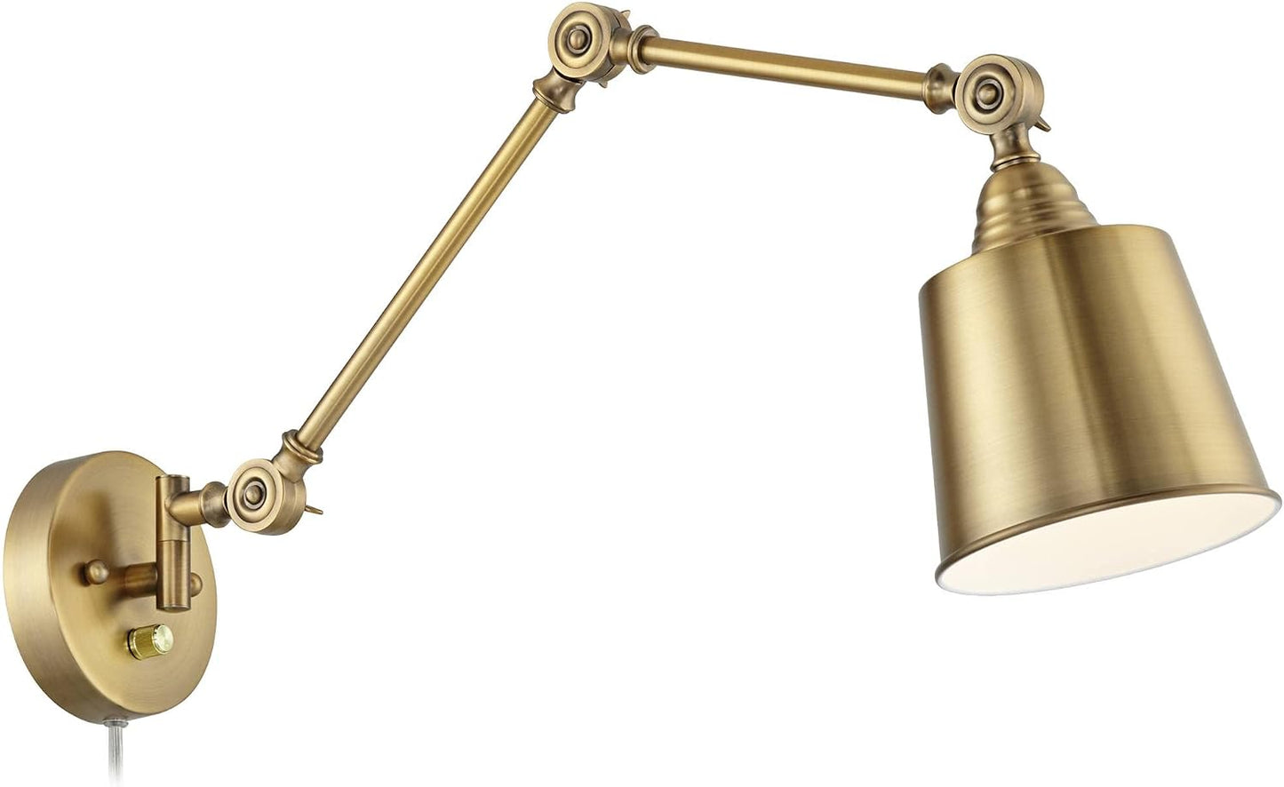 Mendes Antique Brass Swing Arm Plug-In Wall Lamps Set of 2 Light Fixture | Modern Adjustable Up Down Metal Shade for