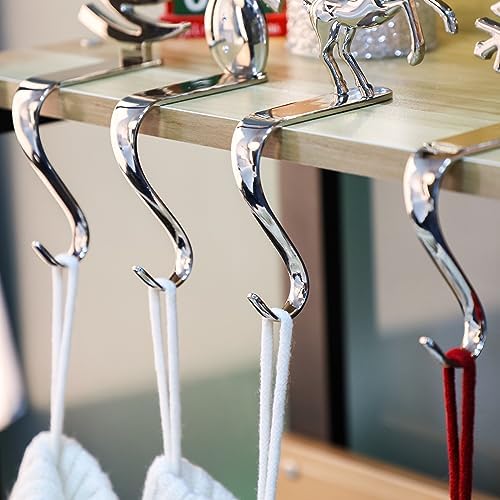 Fonder Mols Christmas Stocking Holders for Mantle, Xmas Fireplace Hanger Hooks Metal Grips Clips (Silver)