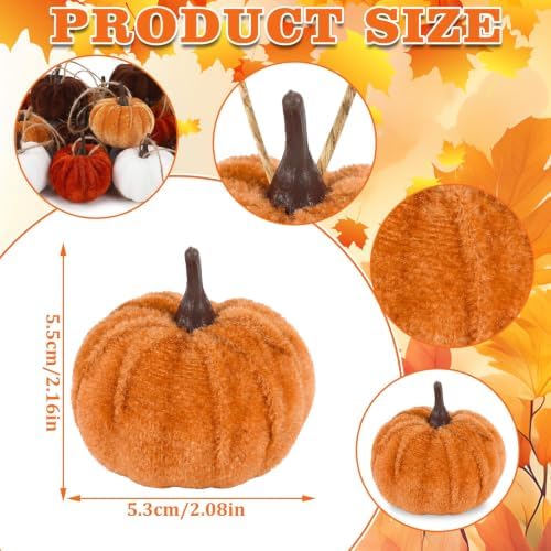 16Pcs Fall Tree Ornaments, 2 Inch Velvet Pumpkin Hanging Ornaments