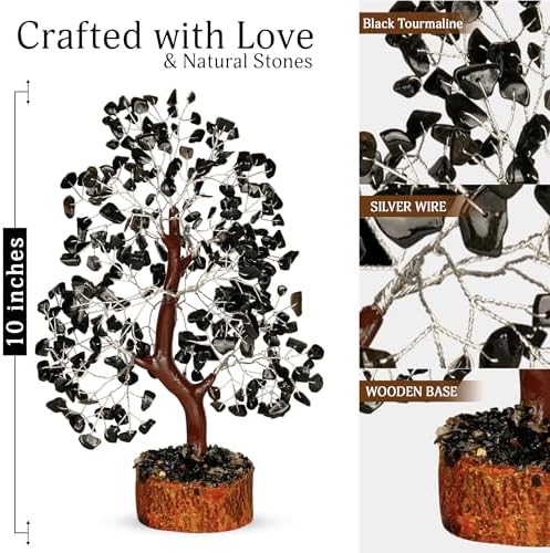 YATSKIA Black Tourmaline Crystal Tree | Gemstone Tree of Life | Shelf Decor | Bonsai Tree Decor | Tree of Life Decor
