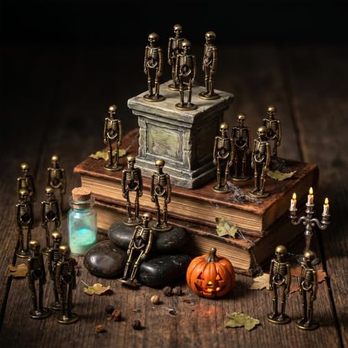 Civaner 50 Pcs Halloween Mini Brass Figurine Miniature, Skeleton