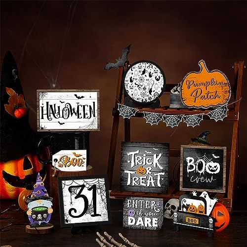 FairySandy 14 Pcs Halloween Tiered Tray Decor Set, Ghost Wood Table Signs
