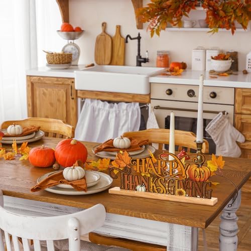 Cinnvoice 11.8 Inch Happy Thanksgiving Sign, Metal Pumpkin Maple Decor