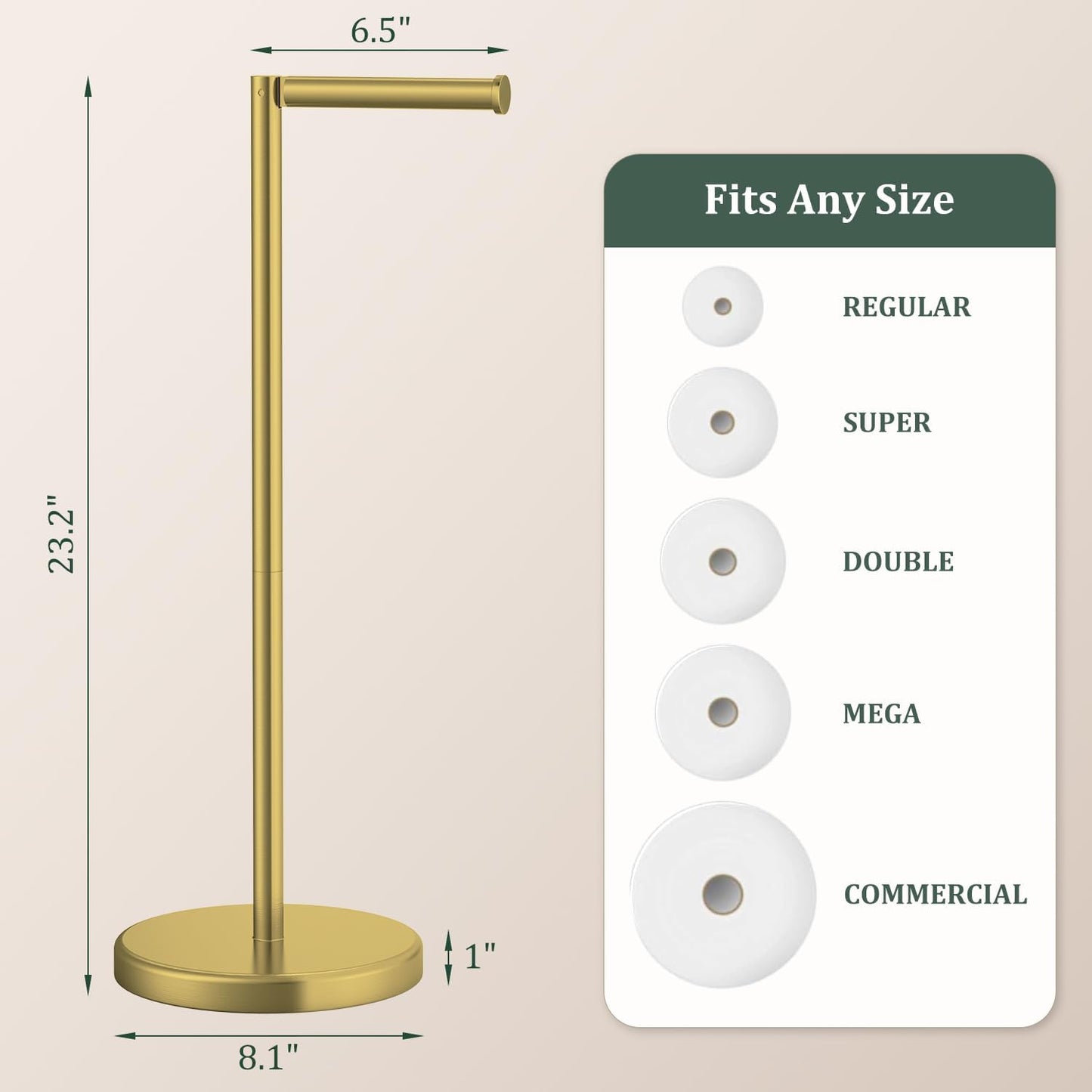 Brushed Gold Toilet Paper Holder Stand Free Standing Tissue Roll Holder | Freestanding Toilet Paper Stand Storage for