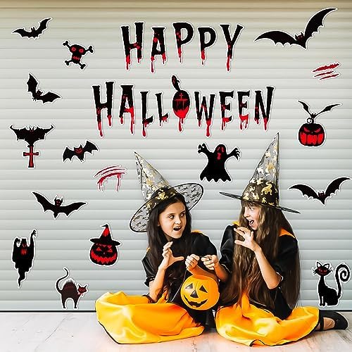 30pcs Halloween Garage Door Decoration Magnets - Black Magnetic Decal Bat Witch Cat Ghost Halloween Garage Door Magnets for Car Fridge Garage Door Outside Halloween Decorations