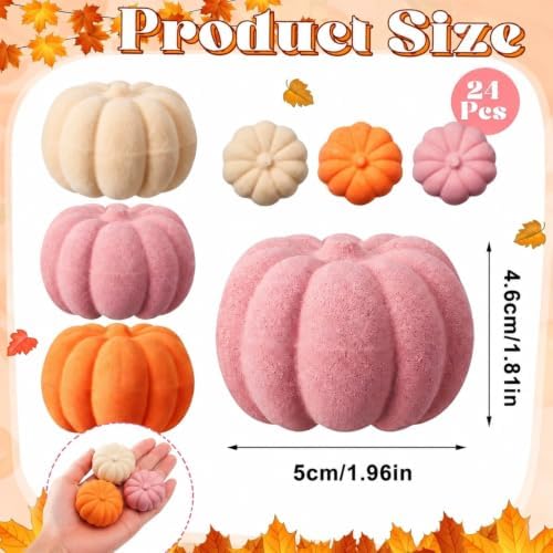 Lounsweer 24 Pack Little Pumpkin Bath Bombs Fall Baby Shower Favors,Pink 2