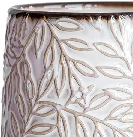 D'vine Dev Embossed Leaves Ceramic Planter, 4 in, Smoked White, 27-A-Z-1